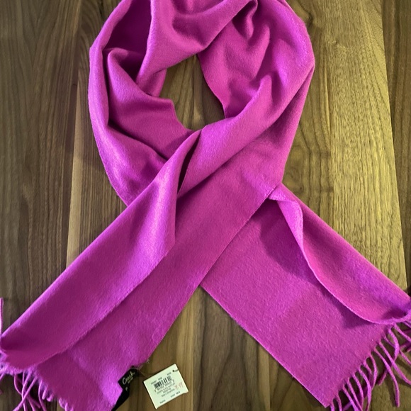 Coach Wool/Cashmere Blend Muffler Fringe Scarf in Magenta - Picture 3 of 5
